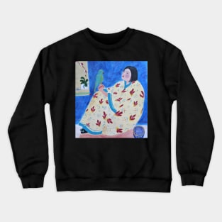 chinese girl with green parrot Crewneck Sweatshirt